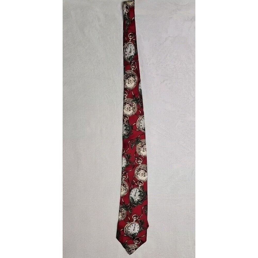 Massetti 100% Silk Christmas Tie ~ Santa Claus & Holly ~ USA ~ Italy ~ 57 Inch‎